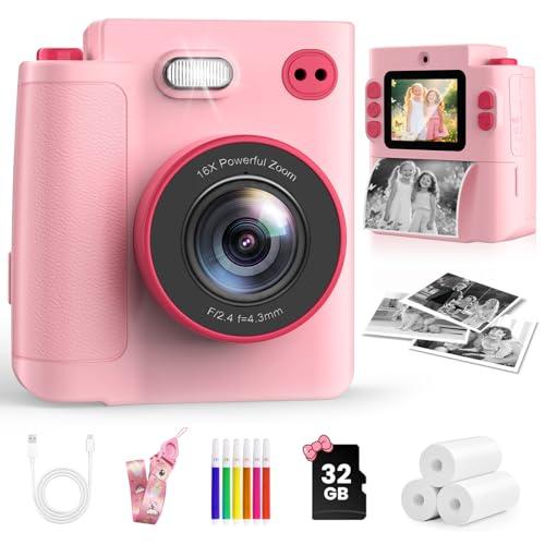 MYSTILUCK Kids Camera Toys for 3 4 5 6 7 8 9 10 Year Old Girls Boys, Christmas Birthday Gift with 1080P HD Digital Camera, 32GB SD Card, Selfie Mode, Fun Filters, Portable Travel Toy - Pink