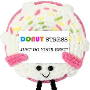 Pack of 2 Crochet Donut Stress - Positive Emotional Inspirational Support Cute Handmade Crochet Donut for Women Kids Friends Motivational Presents (Pink)