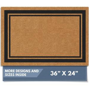 Barnyard Designs Natural Coco Coir Heavy Duty Backing Doormat - Large Cute Non-Slip Front Door Welcome Mat for Outside Entrance or Porch Entry, Brown (24x36, Border)