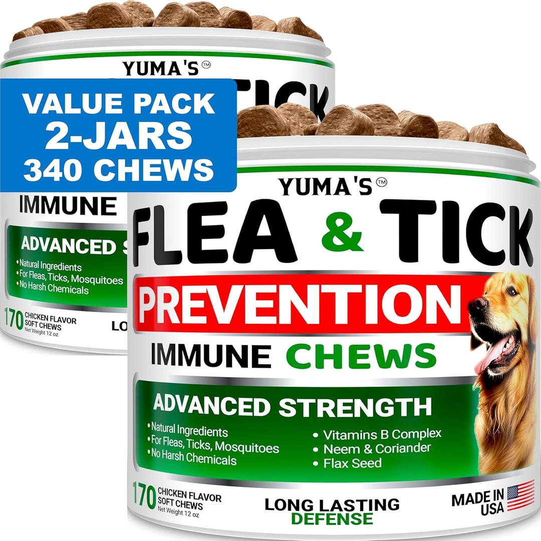 (2 Pack) Flea and Tick Prevention for Dogs Chewables - Natural Dog Flea and Tick Treatment Chewable Supplement - Oral Pills - All Breeds & Ages - Soft Chews - Made in USA (Value 2-Pack (340 Chews)) 01/2026