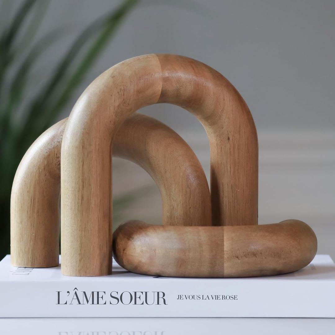 Wooden Arch Decor Set of 3 - Shelf Decor Aesthetic for Coffee Tables, Bookshelves, & Entryways - Acacia Wood Japandi Home Decor Accents - Modern Decorative Objects, Natural, Acacia Wood