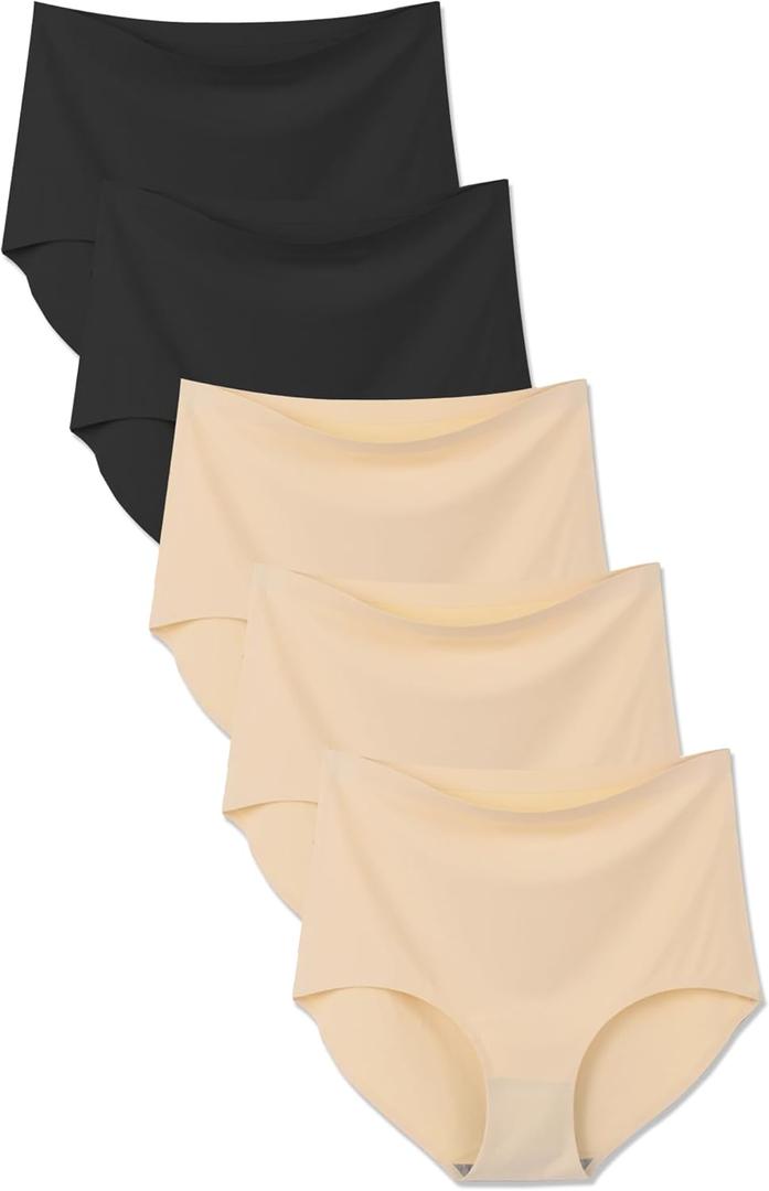 Bolivelan 5 Pack Women's Seamless Hipster Panties Invisible High Waist No Show Ladies Bikini Underwear (8)