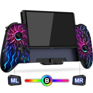 Gammeefy Switch Controllers Hall Effect - Pro Controller - Switch One Piece Joypad with 9 Lights in Handheld Mode (Multi-Colored Sunburst)