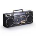 aiwa Retro Boombox BackTrack CD Player with Cassette Recording, Bluetooth 5.0, FM/AM Radio, USB/SD/AUX Inputs, VU Meters, LCD Display, Dual 40W Speakers (Black and Gold)