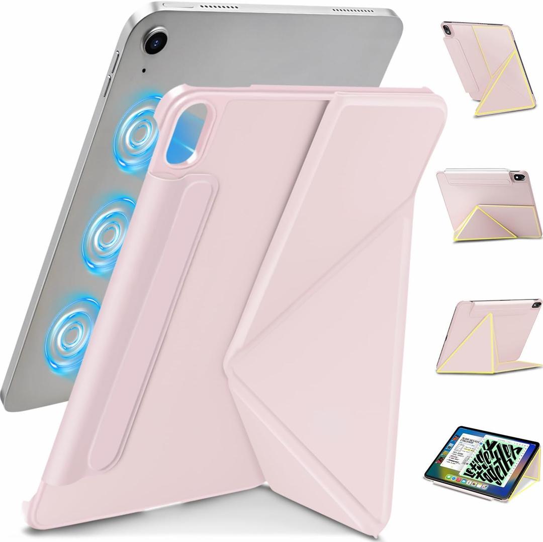 for iPad A16 11th Generation Case(11 Inch 2025),iPad 10th (10.9" 2022) Slim Powerful Magnetic Case,4 Standibg Angles,Vertical Stand Cover,with Auto Wake/Sleep and with Pencil Holder (Pink)