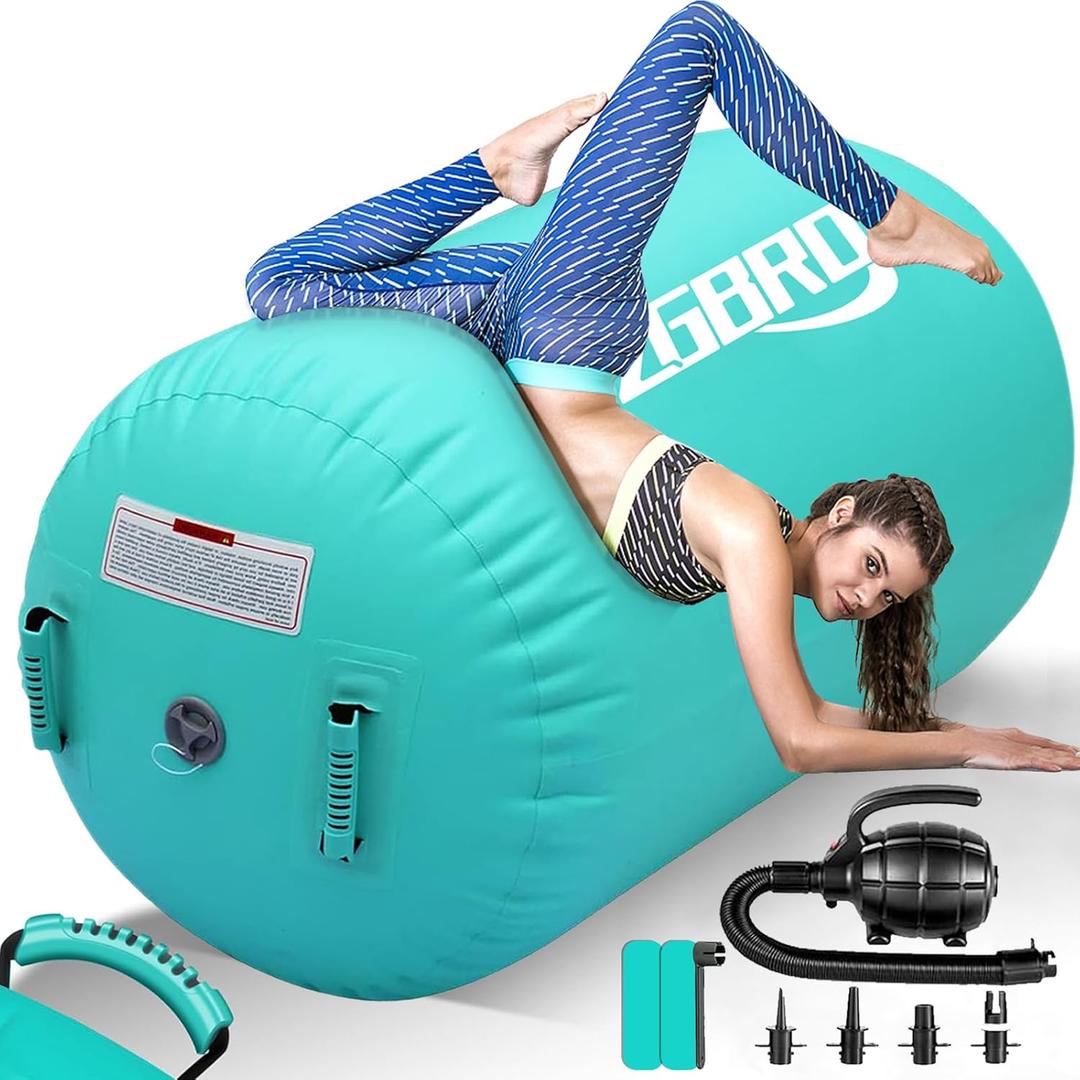 CZGBRO Air Roller Gymnastics Barrel Inflatable Tumbling Roller Air Mat Octagon Mat with Electric Pump for Backhandspring Training Cheerleading Home Use (3.3ftx23.6inch, Green)