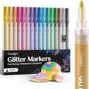 JusArt 16 Colors Glitter Markers, Glitter Paint Pens, Acrylic Paint Markers Shiny Shimmer Pens for Kids Adults DIY Crafts, Card Making, Drawing, Scrapbooking, Glass, Wood, Stone, Fabric, Rock