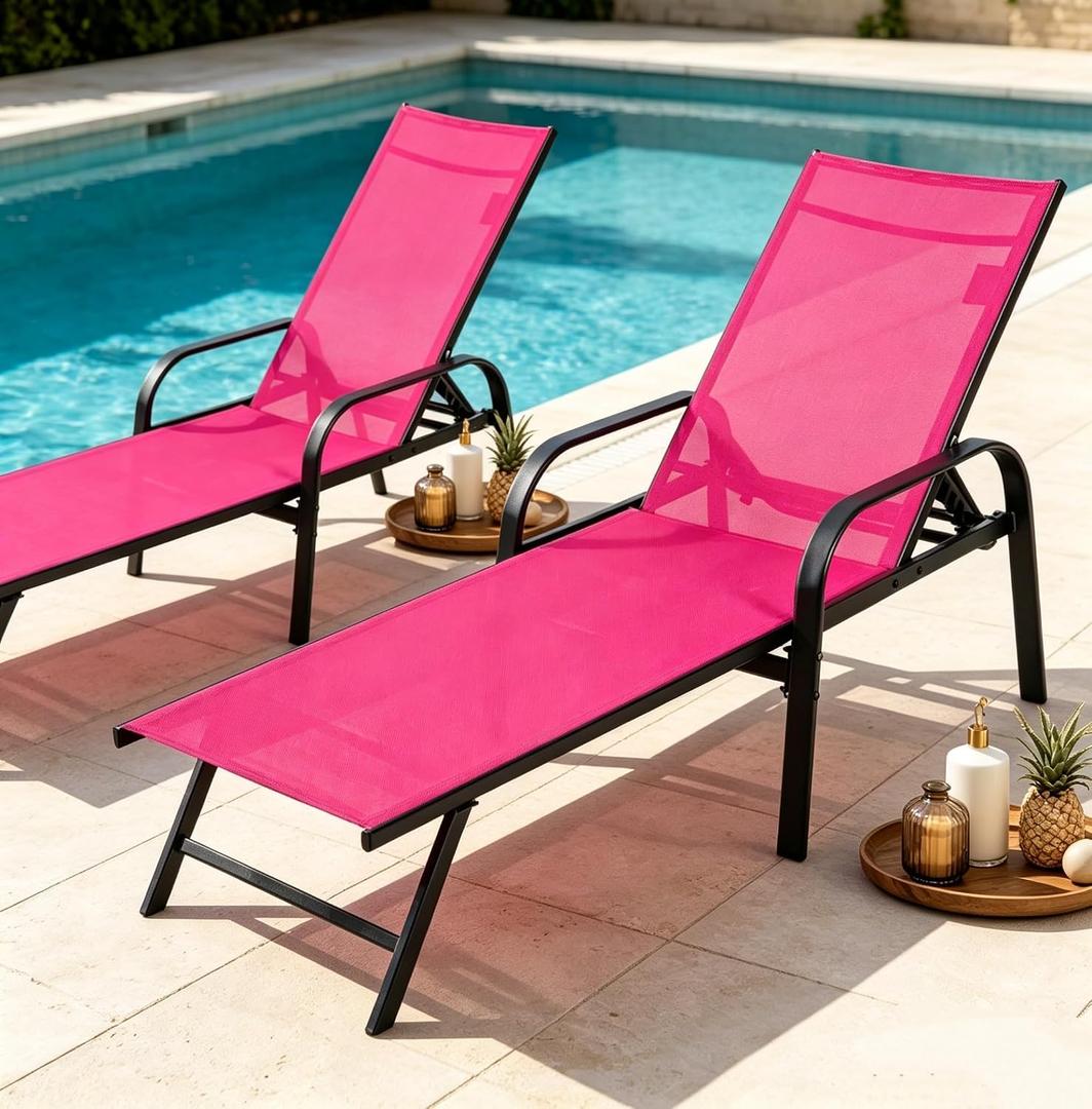 DUMOS Outdoor Chaise Lounge Set of 2, Tanning Chair, Pool Chair, 74.8"D x 20.3"W x 11.8"H