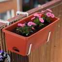 Deck Railing Planter Boxes, 6 Pack Deck Hanging Planters for Railing, 16.9 Inch Balcony Planters Railing Hanging, Railing Hanging Planter, Red and White