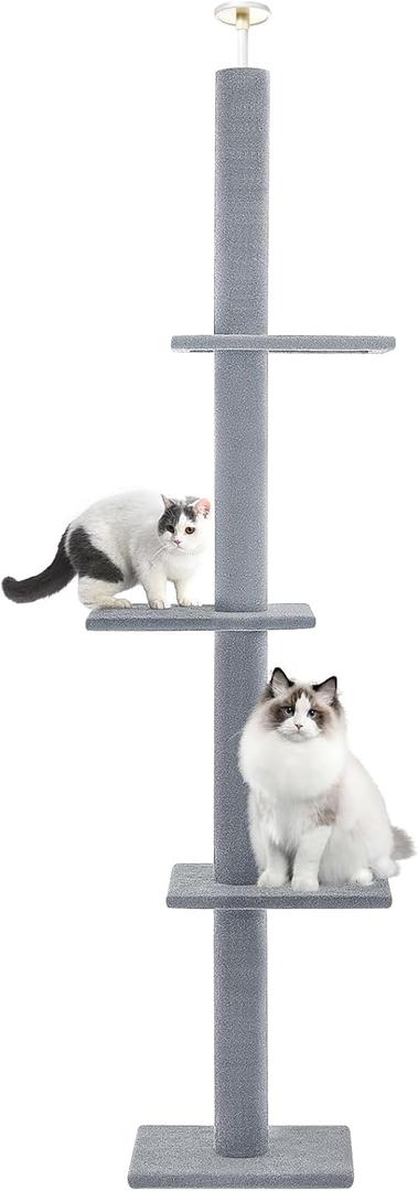 Cat Craft Cat Tree Floor to Ceiling 95-108" Tall Cat Tree Carpet Cat Tower Kitten Tree Sisal Scratching Post and Mat Cat Pole for Indoor Cats, Gray, 4-Tier