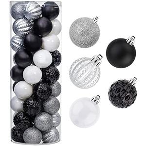 41Pcs 6cm Christmas Glitter Ball Ornaments, Shatterproof Plastic Xmas Tree Decorations for Holidays, Weddings, Parties - Black, White, Silver