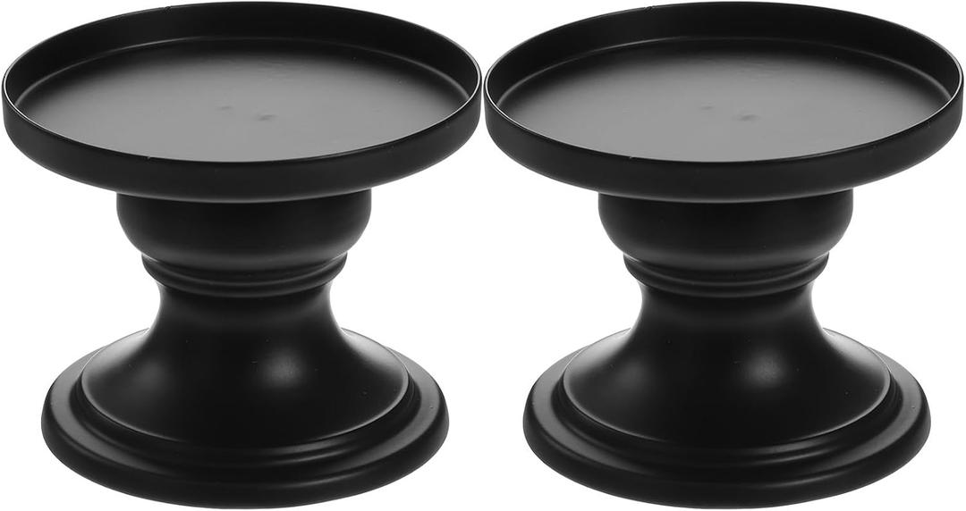 Homoyoyo Black Candle Holders for Pillar Candles: Pedestal Holders Iron Pillar Decorative Candlestick Stand for Weddings Party Halloween Christmas Home Decoration Taper, Table Mantle Firep