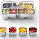 Snackle Box Container, 6-Compartment Stainless Steel Tray with Lid & Handle, Portable Divided Serving Platter for Fruit, Veggie, Candy - Perfect for Travel, Party, Beach