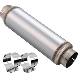 5 Inch Exhaust Muffler with Clamp, 5" Inlet/Outlet 30" Overall Length Resonator, Stainless Steel Straight Through Design Performance Muffler with Clamp, 1 PC