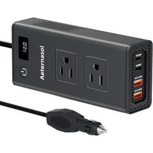 200W Car Power Inverter 12V DC to 110V/120V AC, Power Inverters for Vehicles w/ 2 AC Outlets, PD 20W USB-C/USB QC 3.0 36W, Car Charger Car Plug Adapter Car Outlet Adapter for Car Camping, Laptop,Phone