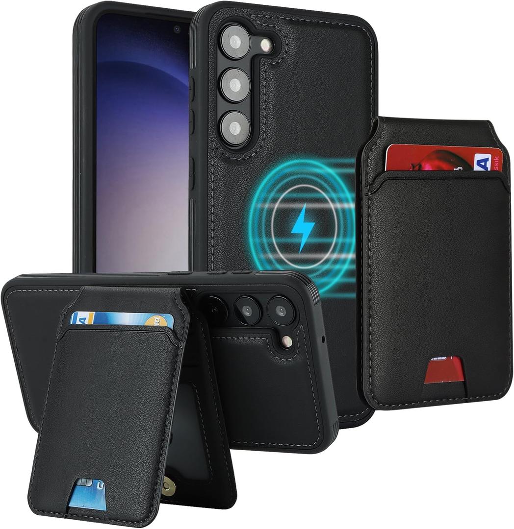 iCoverCase Wallet Case for Samsung Galaxy S23 Plus Compatible with MagSafe, Magnetic Detachable Card Slots Holder PU Leather Kickstand Wireless Charging Case (Black)