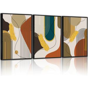 PHOPAGO Boho Abstract Framed Wall Art Modern Minimalist Luxury Gold Line Artwork Kitchen Dining Room Decor 11x14in Black Framed