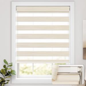 UNISHADES No Drill Cordless Zebra Blinds for Windows, Linen High Precision Fabrics, 31.5" W x 72" H Linen - Beige