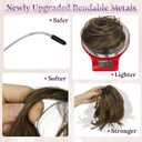 RUWISS Claw Clip Short Human Hair Ponytail Extension with Bendable Metals for DIY Styles Straight Messy Bun Hair Piece for Women, 9 Inch Medium Brown with Honey Blonde Highlights