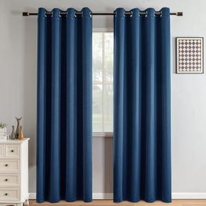 IGEMAEVE Blackout Curtains 90 Inch Length 2 Panels Set, Black Out Curtains for Bedroom 90 Inch Long, Grommet Energy Saving Room Darkening Drapes for Living Room Window Navy Blue(W52 x L90)