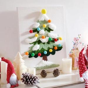 Jxueych DIY Festive Christmas Tree Punch Needle Kit - Embroidery Starter Kits for Beginner, Punch Needle Fabric with Pattern, Adults Craft Christmas Gift (Excluding Photo Frame) (Green)