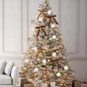 78 Pcs Neutral Christmas Tree Decoration Set with 25pcs Brown Velvet Bows 25pcs White Foam Rose 26pcs Gold Berries Picks Pearl Garland Vintage Christmas Ornaments for Holiday Xmas Decor