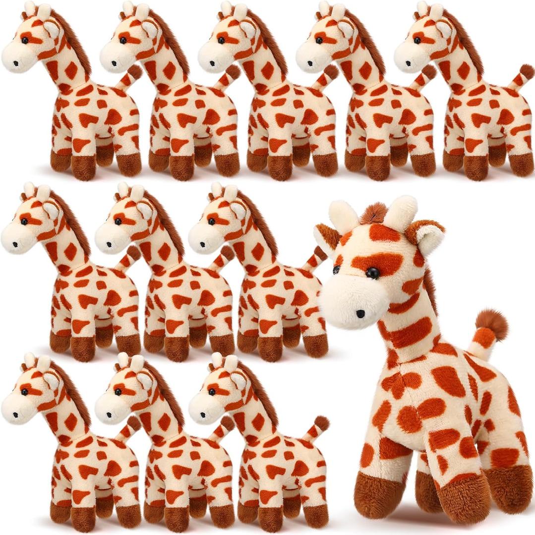 12 Pcs Giraffe Stuffed Animal Bulk 6'' Stuffed Giraffe Plush Toy Soft Safari Plush Zoo Wild Animal Party Decoration Cute Tiny Keychains for Back to School Kid Girl Boy Birthday Forest Party