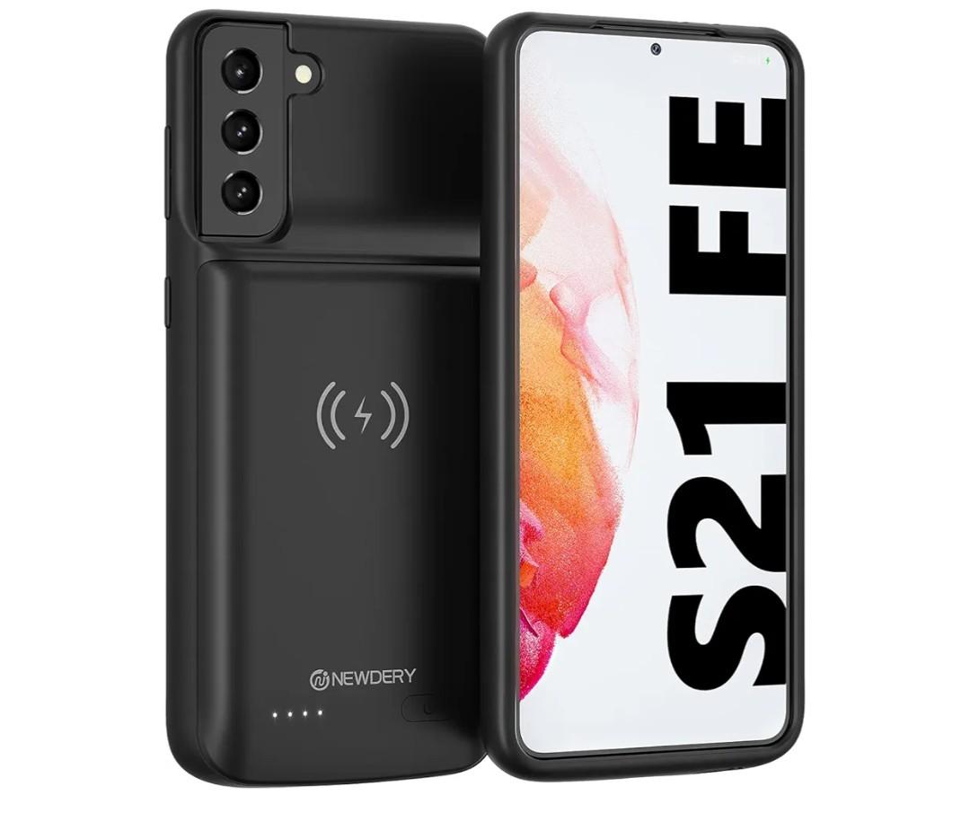 NEWDERY for Galaxy S21FE 5G Battery Case(NOT for S21), Qi Wireless Charging Supported, 8000mAh Portable Extended Power Charger Cover for Samsung S21 FE-6.4"