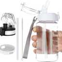 OLDLEY Kids Water Bottle for School, 12 oz (2 lids) BPA-Free Reusable Leak-Proof Durable Tritan Plastic Water Bottles with Straw & Chug Lids, Anti-dust Spout Cover (Clear)