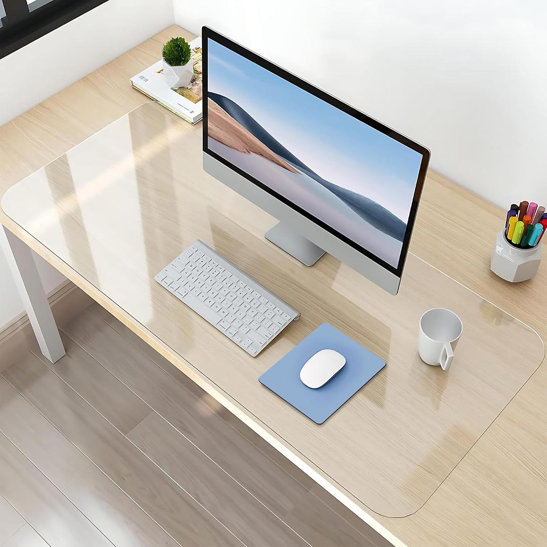 NATRKE Clear Desk Mat Pad, 35.4"x19.7" Large Transparent Computer Desk Mat Plastic Desktop Protector, PVC Writing Pad with Round Edge, Waterproof Wipeable Non-Slip Table Protector for Home Office
