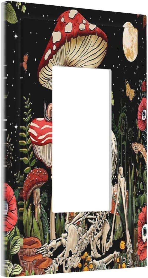 Mushroom Skull Skeleton Moon Star Plants Floral 1-Gang Decora GFCI Device Single Rocker Wall Plate Oversized Electrical Decorative Decorator Light Switch Receptacle Outlet Cover