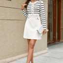 MEROKEETY Women's Long Sleeve Striped Sweater Dress Button Crewneck Fall Bodycon Formal Mini Dresses (White, XL)