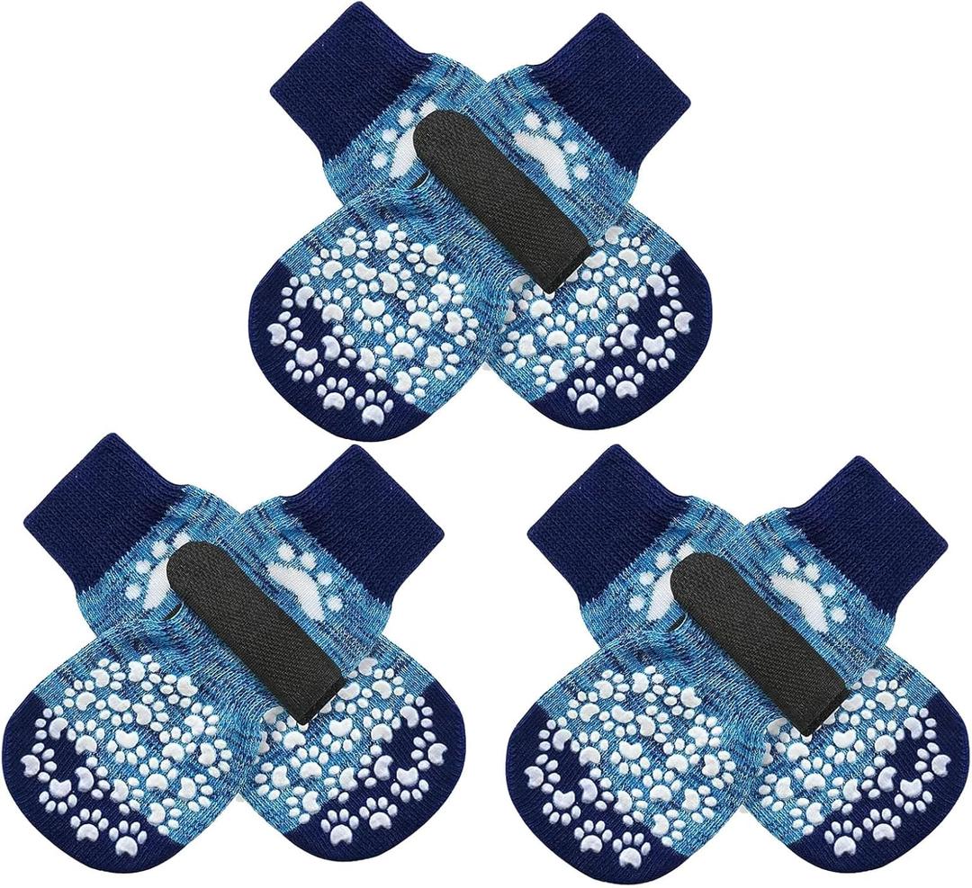 EXPAWLORER Anti-Slip Dog Socks-Double Sides Grips Traction Control on Hardwood Floor,Dog Shoes for Hot/Cold Pavement,Best Paw Protector,Prevents Licking, Small (6 Count), Blue)