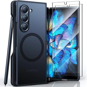 TORRAS Upgraded Magnetic Shockproof for Samsung Galaxy Z Fold 6 Case with S Pen Holder, [Fit for Magsafe] [Screen Protector Added] [Military Grade Drop Tested] Phone Case for Samsung Z Fold 6, Black