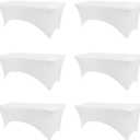 Table Covers for 6 Foot Tables, 6 Pack White Washable and Wrinkle Resistant Stretch Tablecloths Rectangle 6ft for Events, Wedding, Banquets, Parties (72" x 30" (Rectangular) 6Pack)