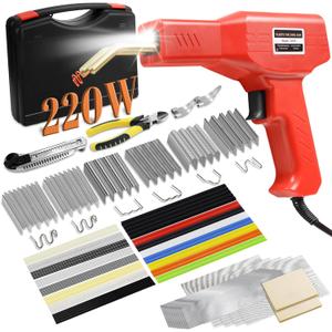 220w Plastic Welder,Upgraded 2 in 1 Plastic Welding Kit,Plastic Repair Kit 1000pcs Hot Staples & 92pcs Plastic Welding Rods for Car Bumper Plastic Crack Repair (Red)
