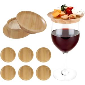 6Pcs Wine Glass Charcuterie Topper, Charcuterie Wine Glass Topper, Bamboo Wine Glass Topper CoastersWine Charcuterie Topper with Party Wine Accessories Housewarming Gifts