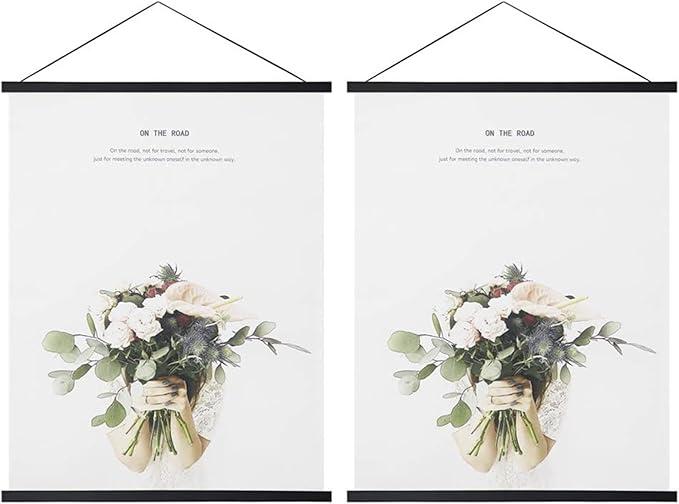 Miaowater 2 Pack Magnetic Poster Frame Hanger,44x24 44x32 44x28 Light Wood Wooden Frames Hangers for Photo Picture Art Canvas Print Artwork Wall Hanging Black 44''