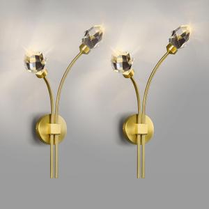 Modern Gold Wall Sconce Set of Two 4000K LED Wall Sconce Light Fixture Luxury Crystal Wall Light for Living Room Bedroom Bathroom Hallway Staircase Vanity