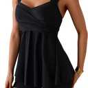 B2prity Tankini Swimsuits for Women Tummy Control Two Piece Modest Bathing Suits Floral Skirt Top with Boyshorts (Medium, Black)