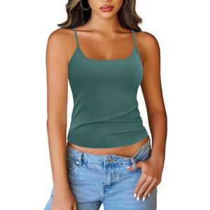 Totatuit Women Tank Top with Adjustable Spaghetti Straps Slim Fitted Scoop Neck Camisole Tops Cute Summer Cropped Cami Top (Green, XS)