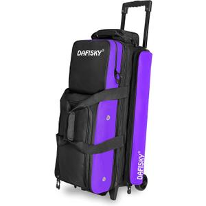 DAFISKY 3 Ball Bowling Bags with Wheels, Roller Bowling Bag with Multiple Pockets Retractable Handle Extends to 38