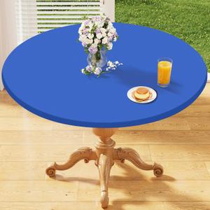 homing Round Elastic Fitted Tablecloth, Water-Resistant Fabric Tablecloths for 45"-56" Tables, Washable Polyester Table Cover for Picnic, Caming, Dinner, Indoor & Outdoor, Blue