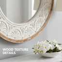 H HOMEWINS Round Wall Mirror 24" Wood Circle Bathroom Boho Decor Mirrors
