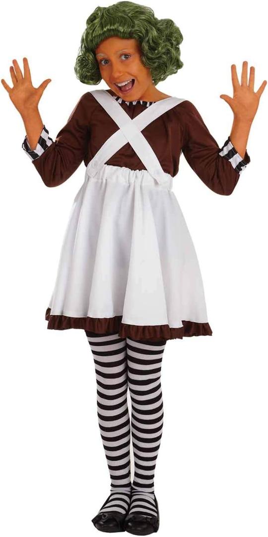 fun shack Girls Oompa Loompa Costume Kids Chocolate Factory Worker Dress Outfit (Large)