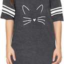 Sleep Shirts for Women Short Sleeve Cotton Novelty Night Shirts V Neck Oversized Nightgowns Cute Printed Nightdress (Gray, XXL)