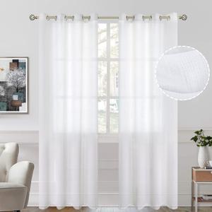 BGment Opaque Semi Sheer Curtains for Living Room, Grommet Light Filtering Casual Textured Privacy Curtains for Patio Door/Bedroom, 2 Panels (Each 52 x 108 Inch, White)
