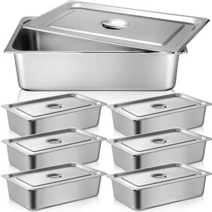 Dandat 6 Full Size Steam Table Hotel Pans with Lid, 20.8 x 12.8 x 6 Inch
20.8 X 12.8 X 6 In, Thick Stainless Steel Restaurant Commercial Trays Steam Food Containers for Chafing Dish Buffet