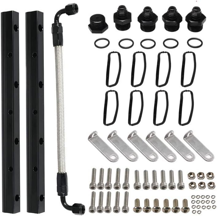 YESHMA Billet Fuel Rail Kit Compatible With LS LS2 LS3 LS6 Stock Intake Manifold 6AN+Hardware