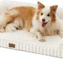 COZY KISS Large Dog Bed for Large Dogs, Faux Rabbit Fur Orthopedic Foam Dog Bed with Sides, Removable Washable Cover & Waterproof Lining, Comfortable Pet Couch, Cream (44" L x 32" W x 7" Th)